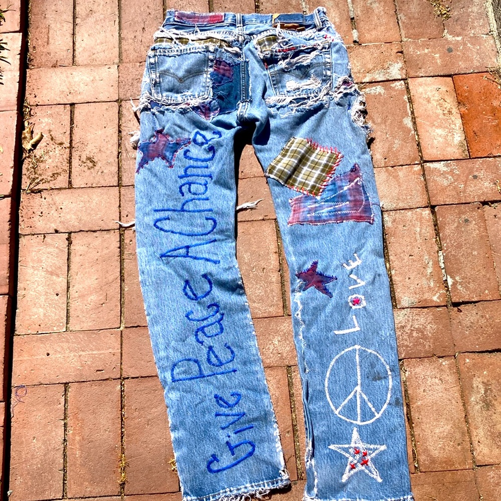 501 Jeans Upcycled Patched Thrashed 29 x 34 - Picture 2 of 14